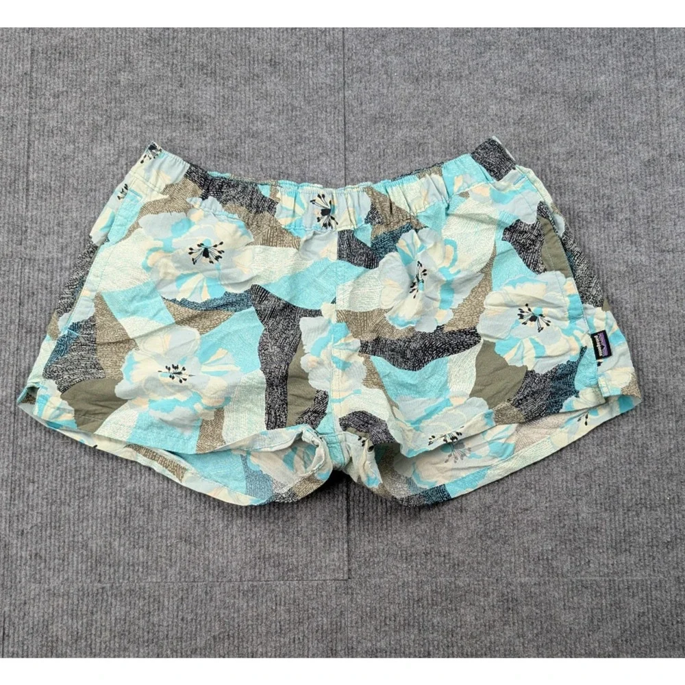 Patagonia Floral Athletic Shorts in Aqua, White, Tan